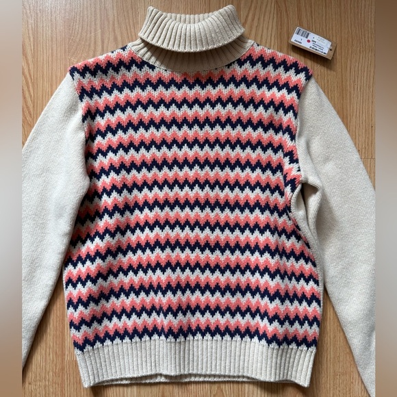 NEW A.P.C. Chevron Patterned Knit Sweater - Pink, Blue, and Cream Size L - Picture 7 of 9